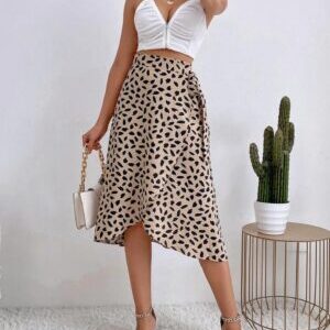Asymmetric Tie Side Wrap Midi Skirt