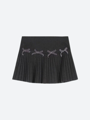 Dark Academia Bow Pleated Mini Skirt - Image 4
