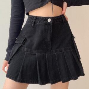 Grunge Cargo Denim Mini Skirt