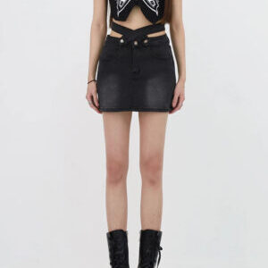 Grunge Denim Cross Belt Mini Skort