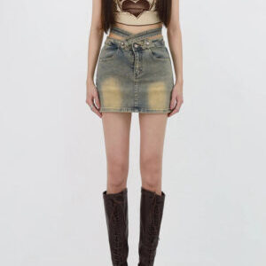 Grunge Double Belt Loop Denim Mini Skirt