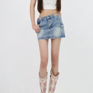 Lace Up Cargo Denim Mini Skirt