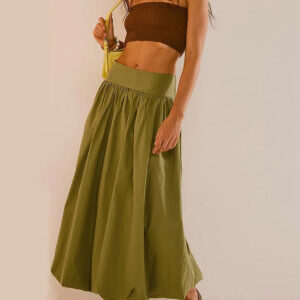 Ruched Bubble Hem Midi Skirt