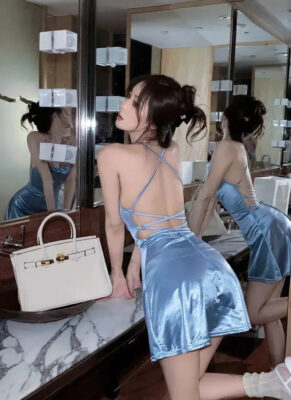 Satin Backless Mini Dress - Image 2